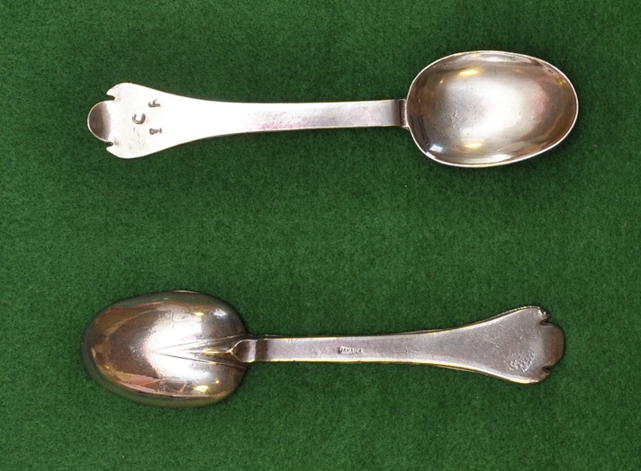 Pewter spoon, trifid finial, late 17th-century. 